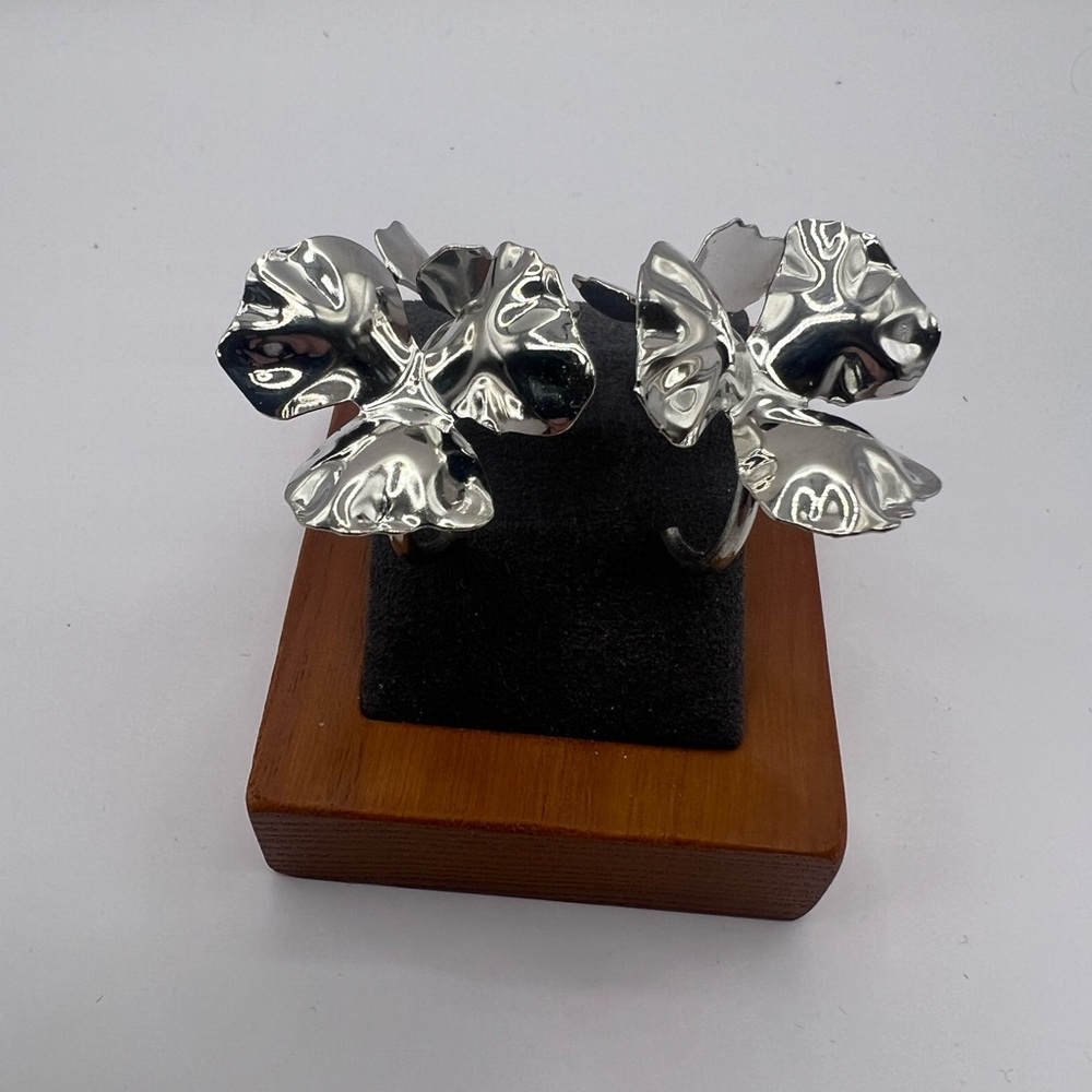 Brand New Melody Crumpled Silver Foil Abstract Flower Stud Earrings